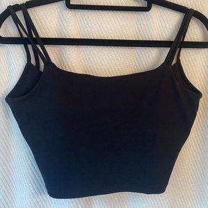 HALARA Black Double Strap Backless Twisted Cropped Tank Top